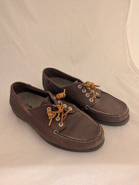 L.L. Bean Mens Handsewn Moccasins Blucher Moc Brown Leather Size 9 D